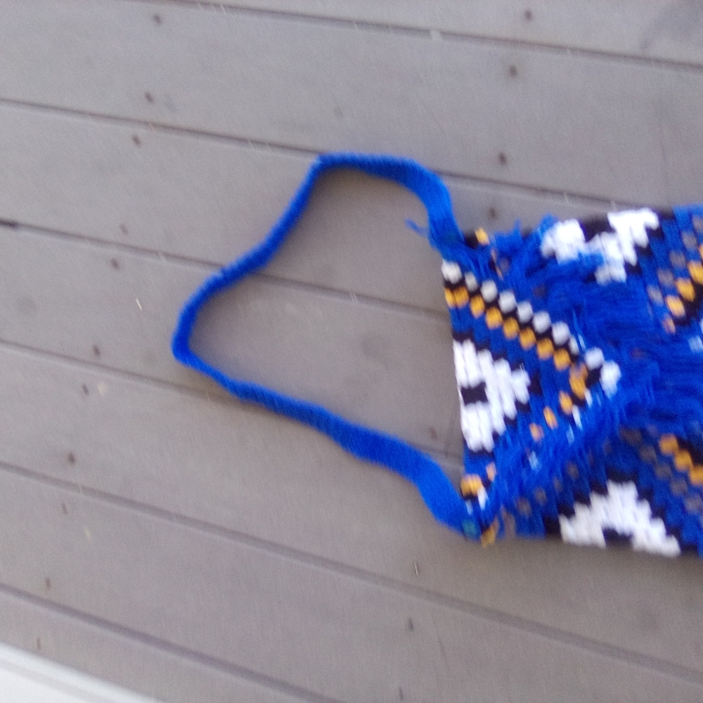 Handcrafted Blue and White Crochet Shoulder Bag - Picture 6 of 7